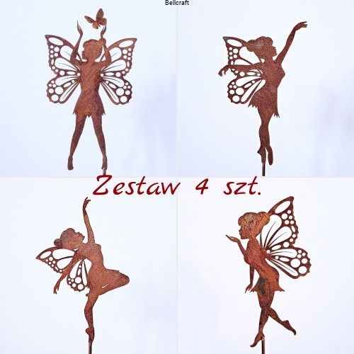 Zestaw 4 szt. ogrodowych wróżek z rdzewionego metalu
