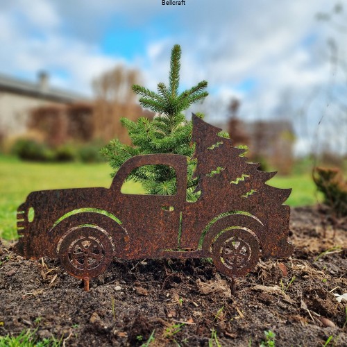 Auto z choinką  - świąteczna ozdoba z metalu