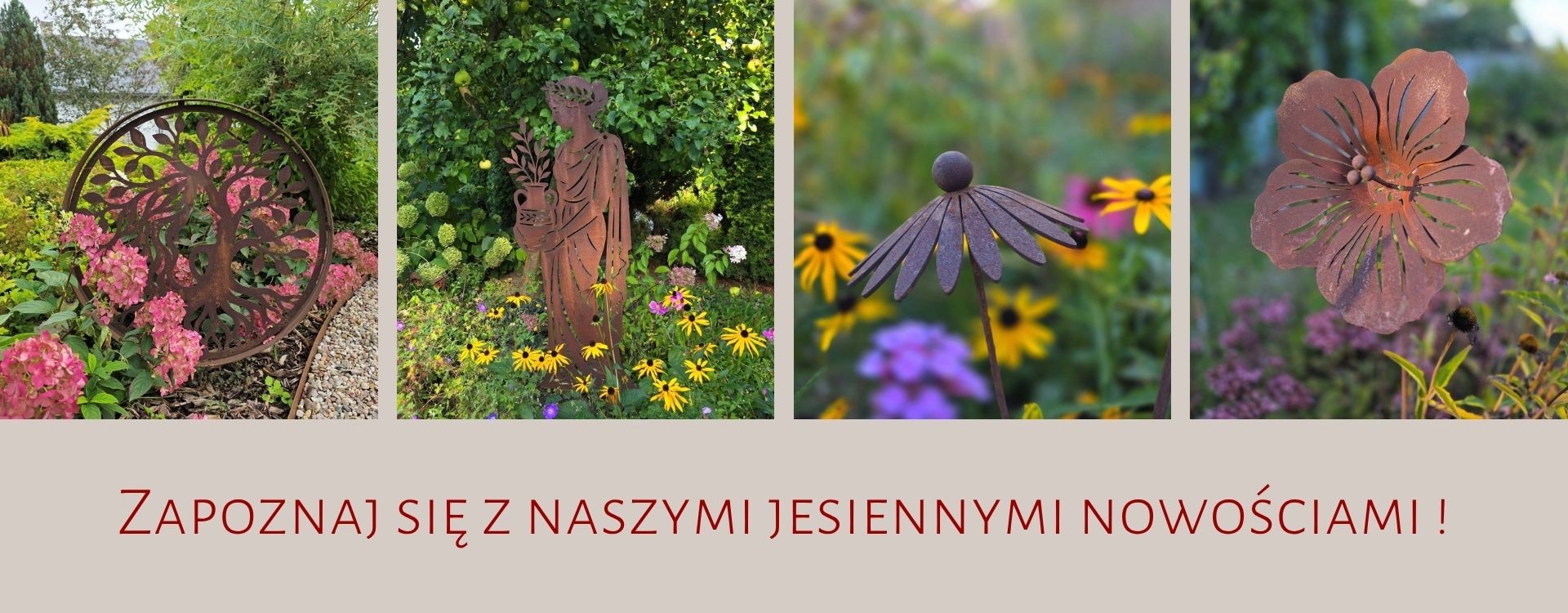 dekoracje ogrodowe pokryte rdzą