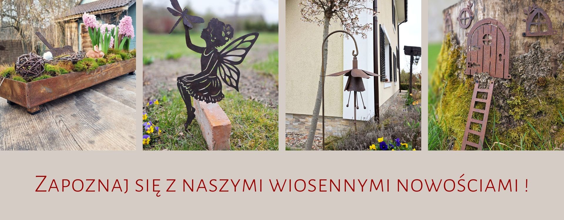 dekoracje ogrodowe pokryte rdzą