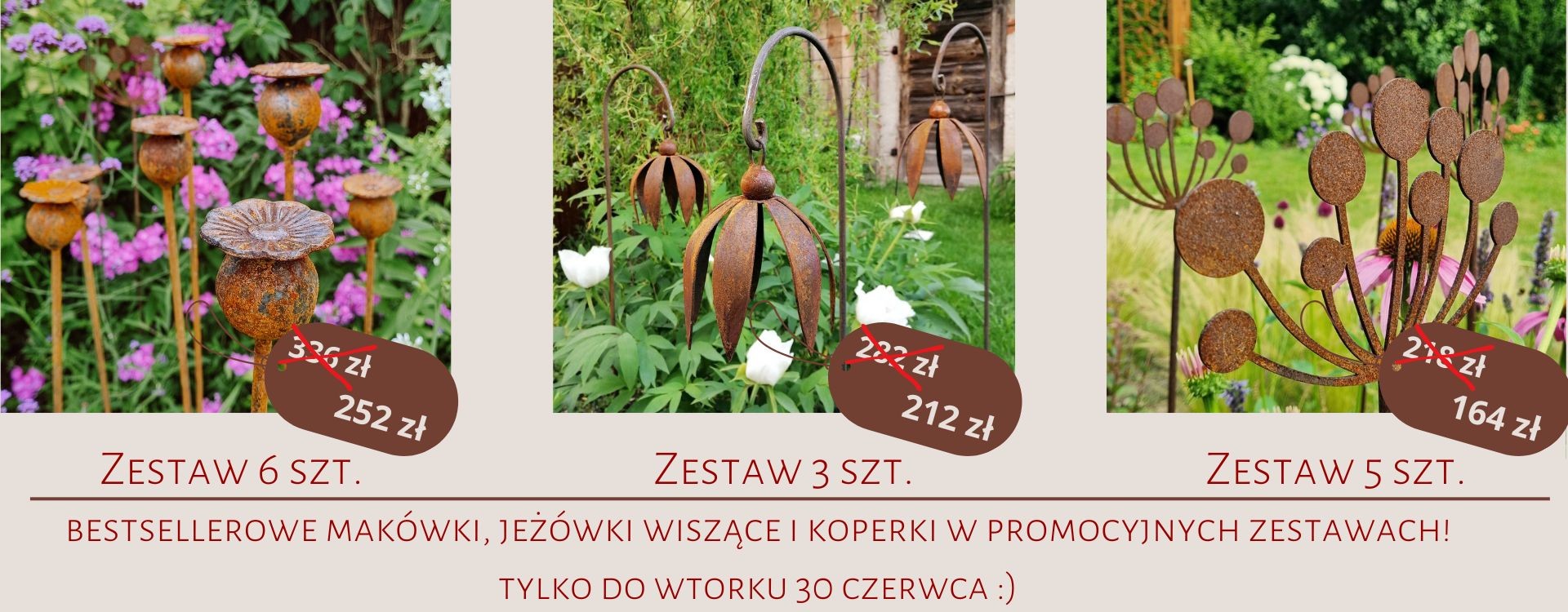 dekoracje ogrodowe pokryte rdzą