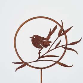 Ptaszek na gałązce w okręgu - dekoracja malowana rdzą